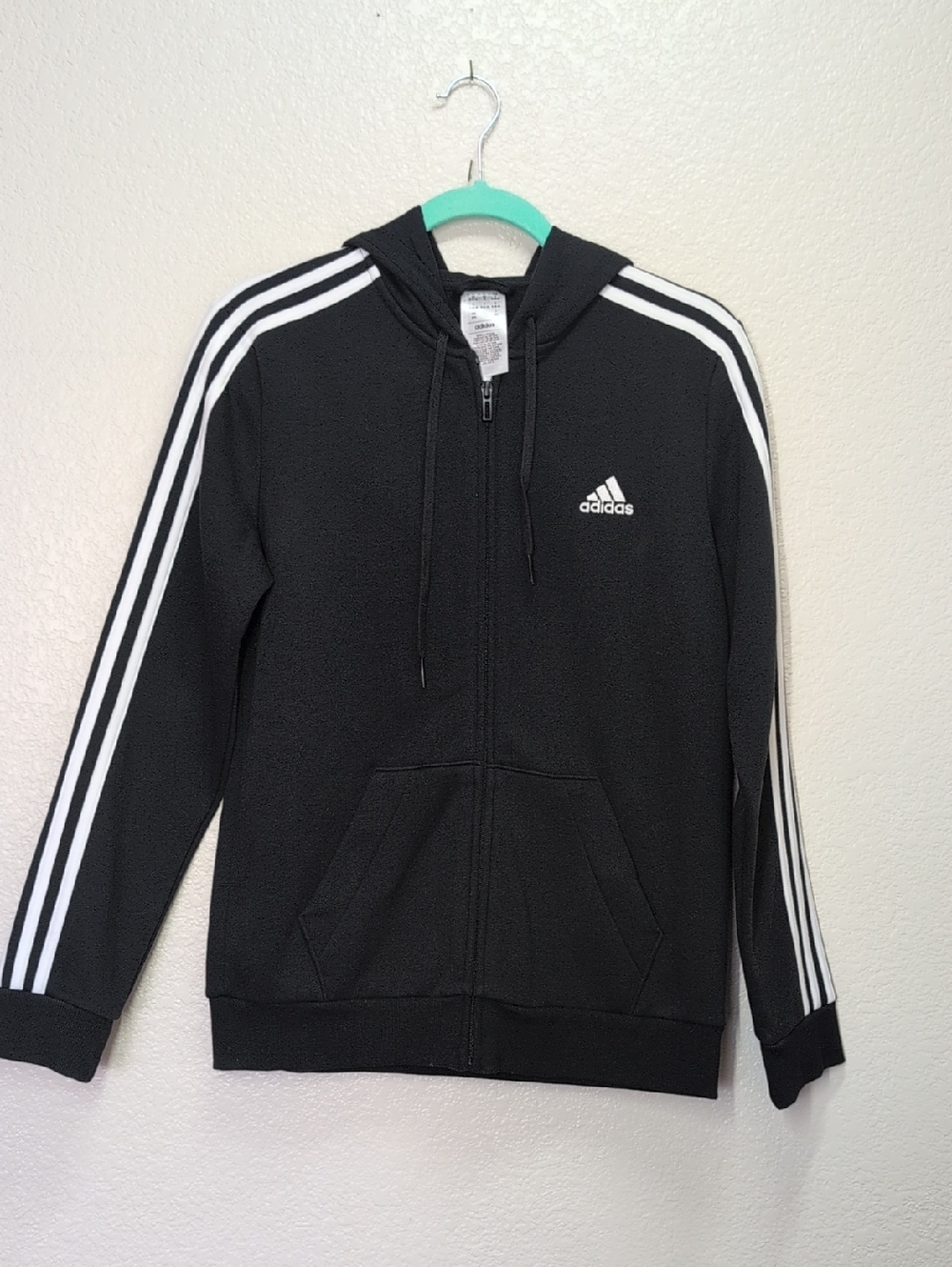 Adidas Black Hoodie with White Stripes, Woman's, Medium